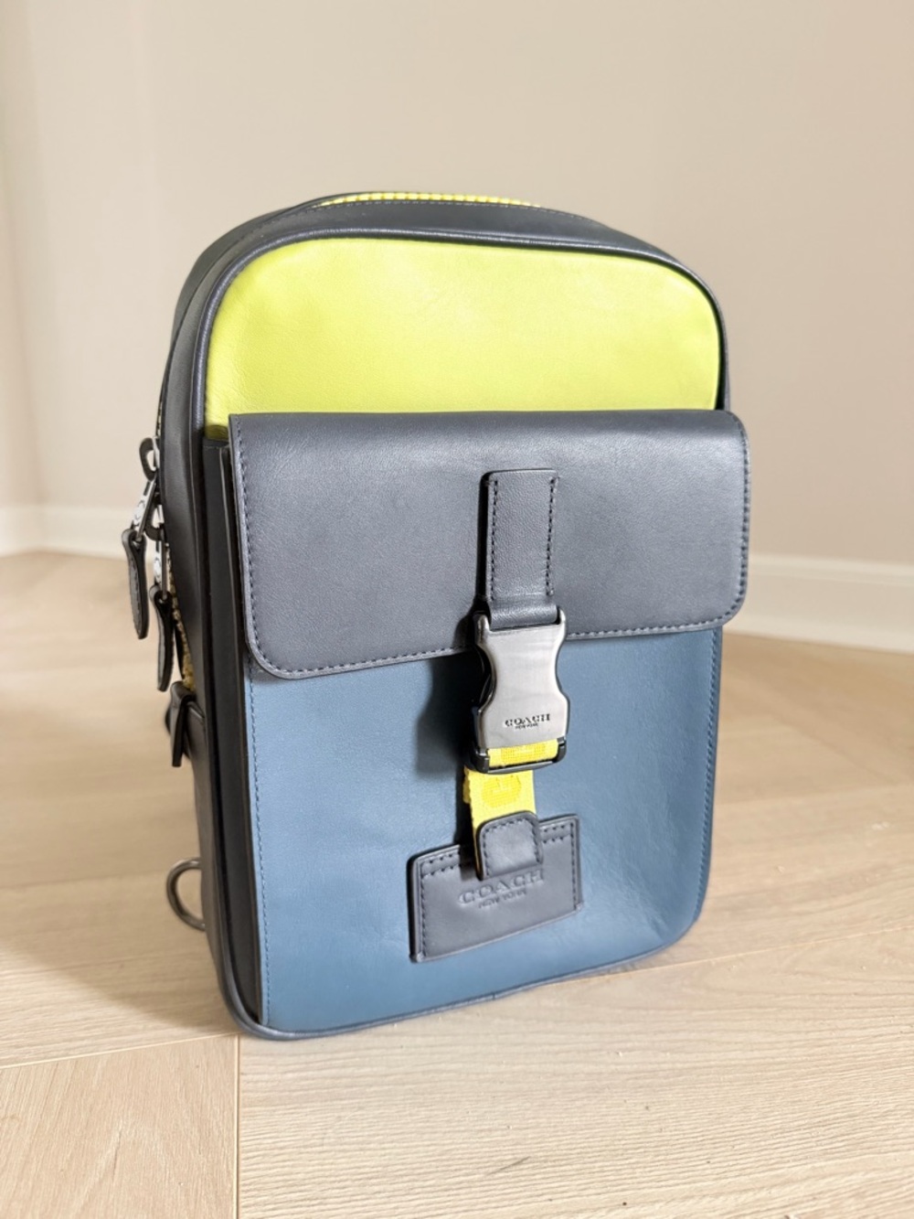 Coach Men’s Leather Colorblock Messenger Bag - Navy, Black & Yellow